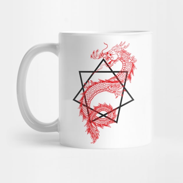 Asian Dragon With Sacred Geometry Heptagram (Seven Sided Star) Design by Nonstop Shirts
